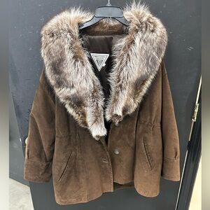 Marvin Richards gorgeous chocolate suede Leather Women's Jacket w collar accent